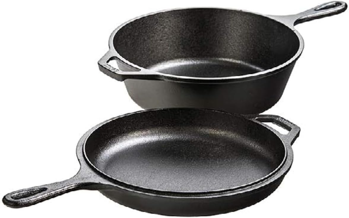 Cast Iron Skillet - 2-in-1鋳鉄製調理器具セット - PFASフリー 3.2クォート深型鍋と蓋付き10.25インチフライパン - サワードウパン用ダッチオーブンコンボ