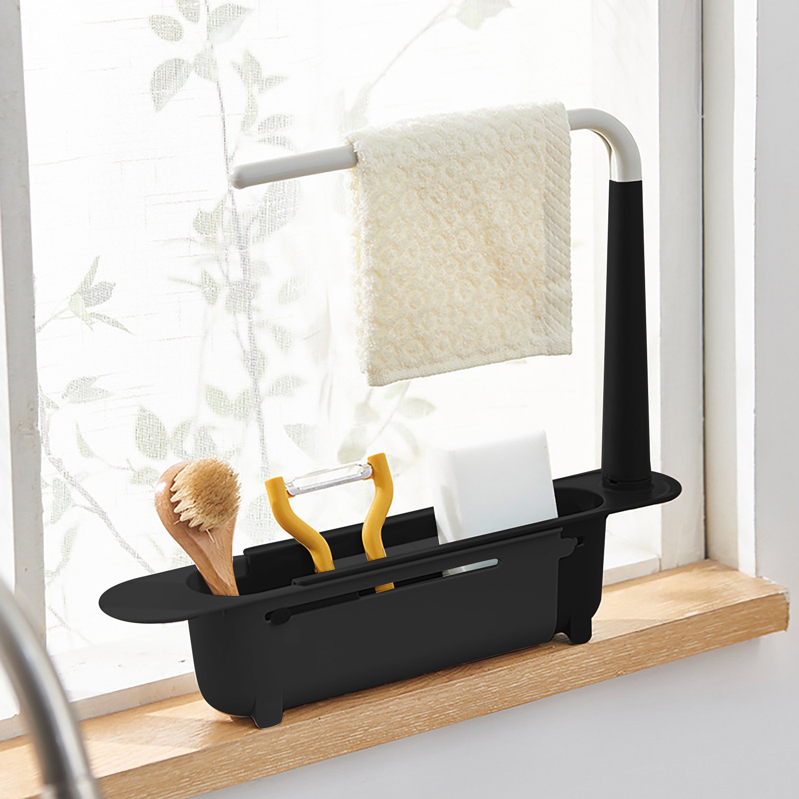 Kitchen Gadgets List - Elescopicシンクの水切り、キッチンオーガナイザー、石鹸スポンジホルダー、タオルラック、収納バスケット、ガジェットアクセサリー