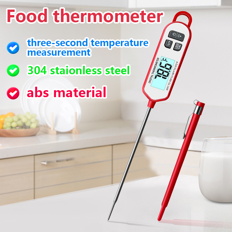 Instant Read Thermometer - デジタル肉用温度計、インスタント読み取りバックライトディスプレイ、食品調理用BBQプローブ、水、牛乳、油、液体、オーブン温度用
