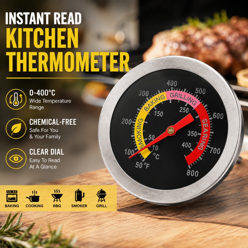 Instant Read Thermometer - デジタルインスタントリードキッチン温度計 0-400 ℃ 化学物質不使用、透明な文字盤、ベーキング、クッキング、BBQ、スモーカーグリル用