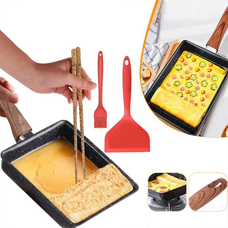 Cast Iron Skillet - 卵焼き日本オムレツパンテフロン加工卵パンスキレット長方形卵パン小さな卵フライパン調理ツール付き