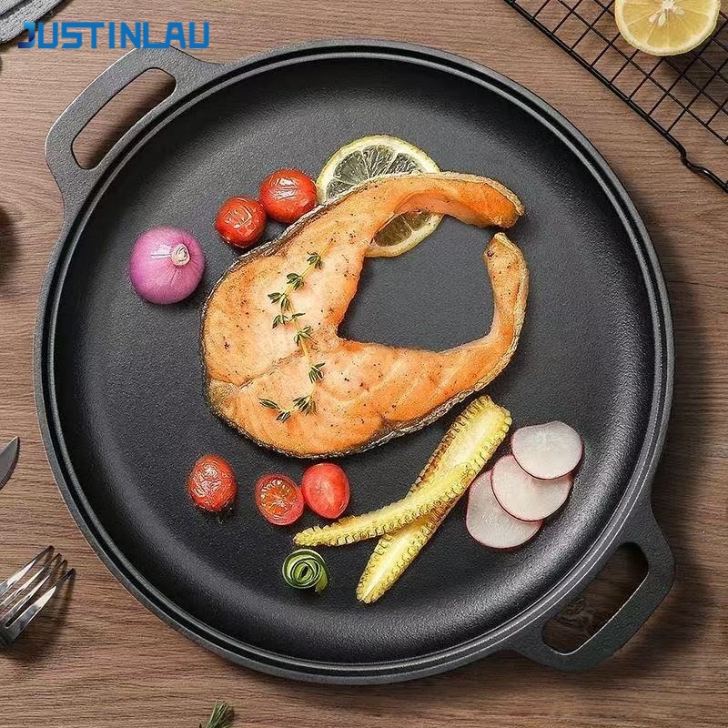 Cast Iron Skillet - JUSTINLAU ダブルイヤーフライパン 鋳鉄製卵ステーキスキレット 厚みのあるノンスティックパンケーキ グリル肉用パン ホームバーベキューツール