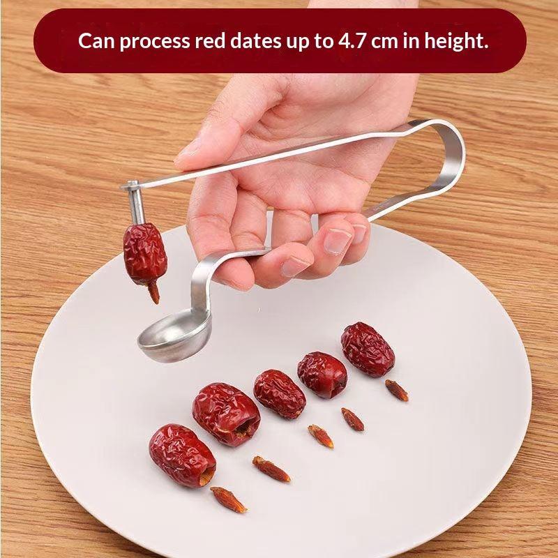 Kitchen Gadgets And Tools - ステンレス製デーツ種抜きツール、赤い種抜き器、簡単なデーツの準備のためのキッチンガジェット