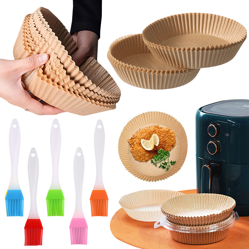Kitchen Gadgets And Tools - 50/100枚入り エアフライヤー用紙皿 ランダムカラー オイルブラシ付き 16cm/18cm 使い捨て