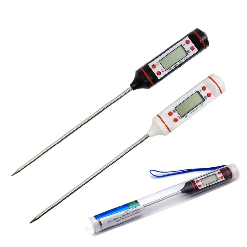 Instant Read Thermometer - TP101 ブラックデジタル食品温度計 LCDディスプレイ付き 瞬時測定 キッチン BBQ
