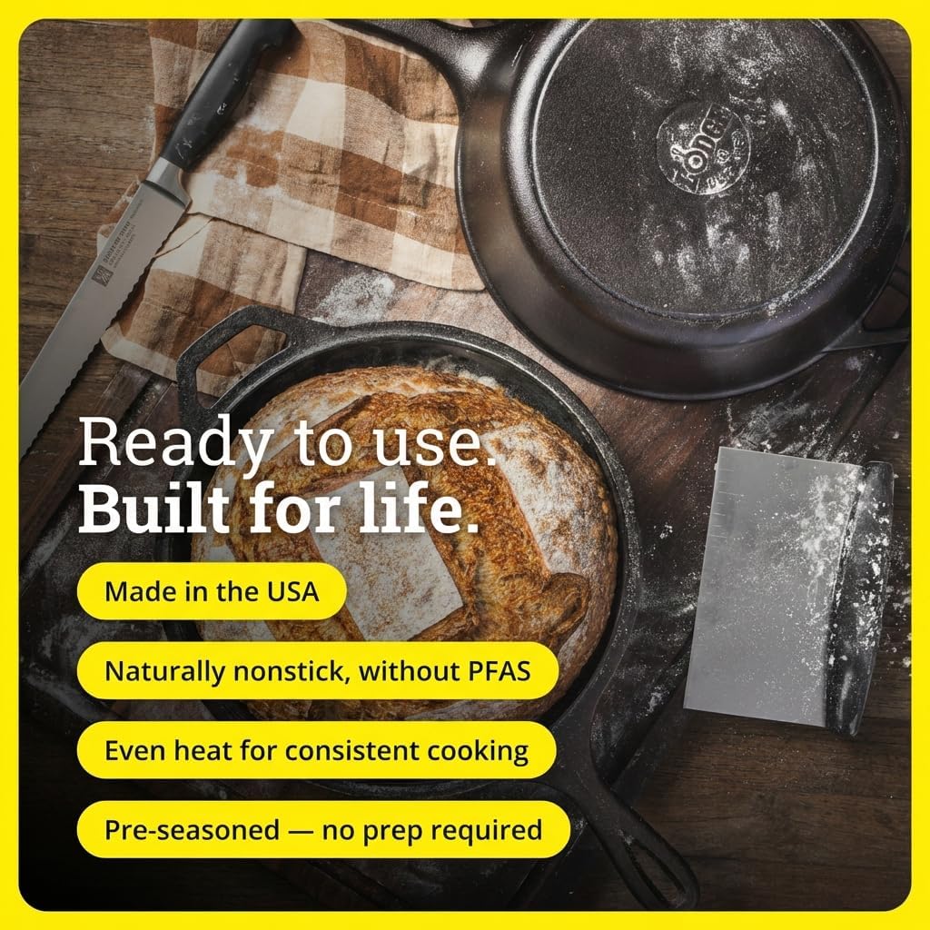 2-in-1鋳鉄製調理器具セット - PFASフリー 3.2 - Cast Iron Skillet のレビューと価格