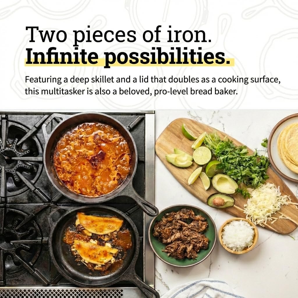 2-in-1鋳鉄製調理器具セット - PFASフリー 3.2 - Cast Iron Skillet のレビューと価格