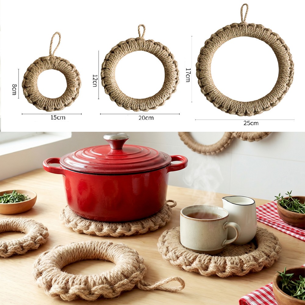 2個入り素朴なジュート織りトリベット、ボヘミアン風ホットパッ - Cast Iron Skillet のレビューと価格