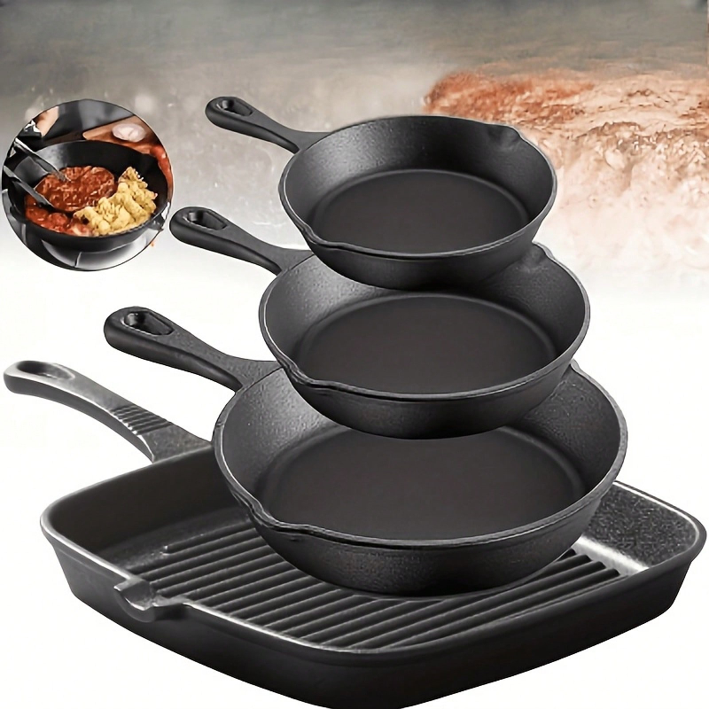 4ピース鋳鉄製フライパンセット ノンスティック加工 オーブン - Cast Iron Skillet のレビューと価格