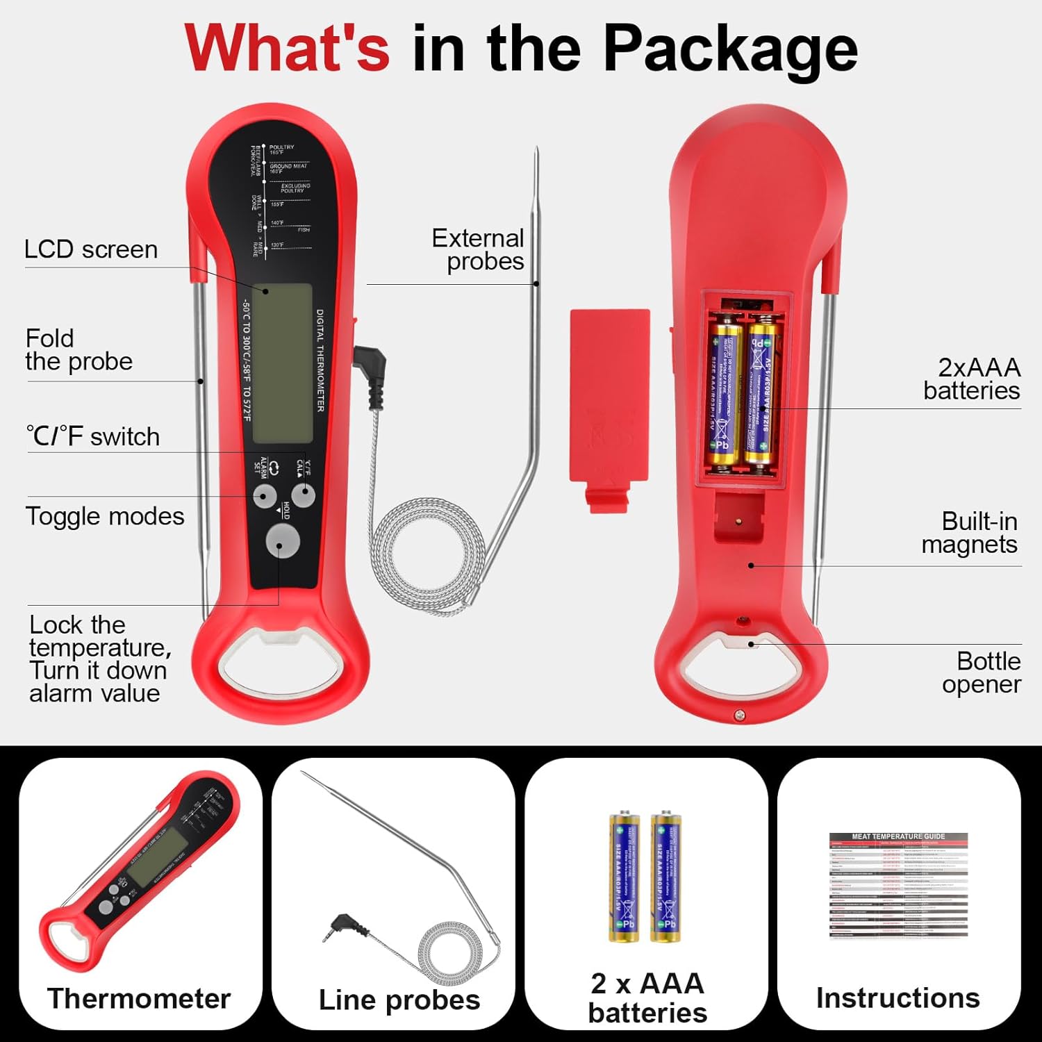 プロ仕様デジタル肉用温度計 防水仕様 2つのプローブ付き 長 - Instant Read Thermometer のレビューと価格