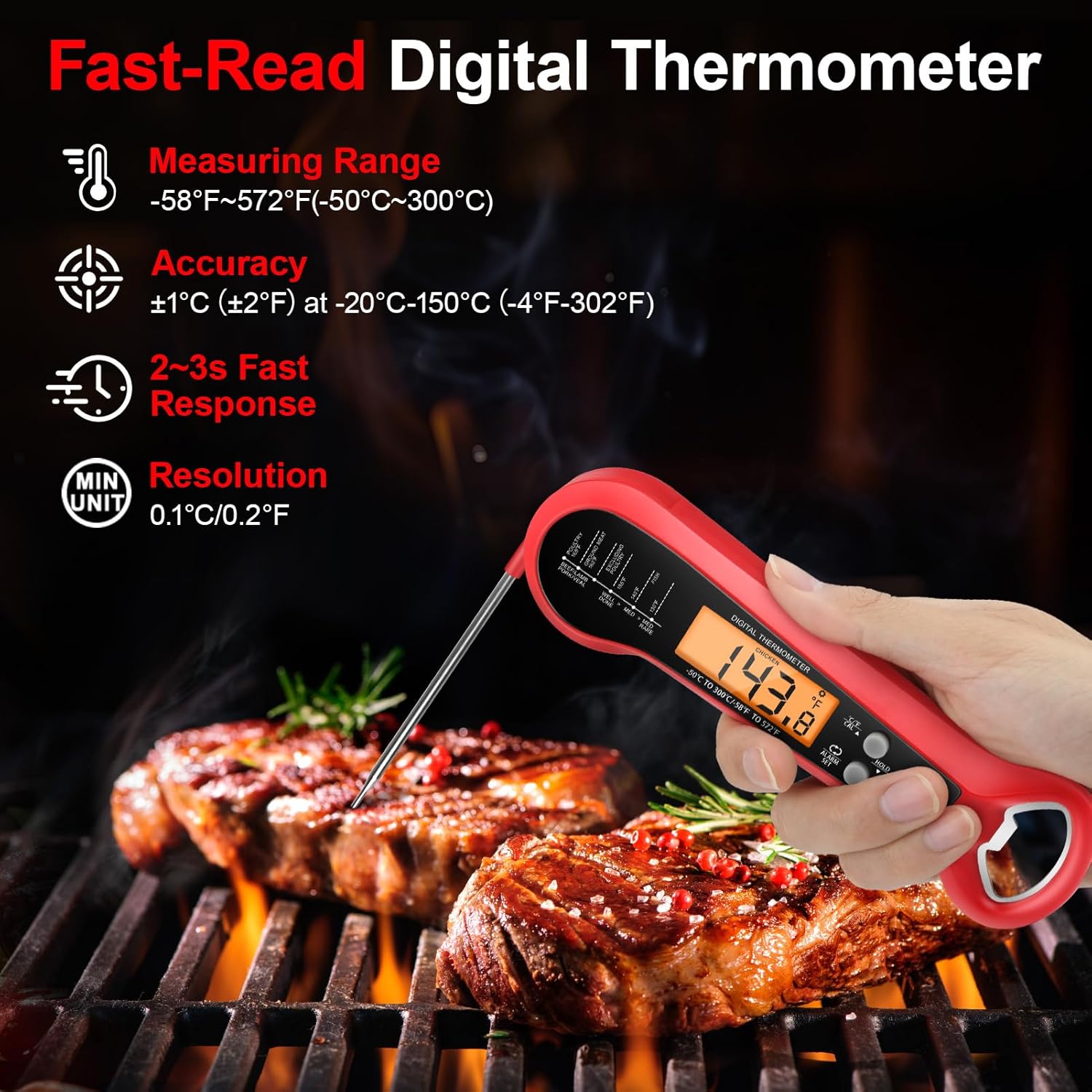 プロ仕様デジタル肉用温度計 防水仕様 2つのプローブ付き 長 - Instant Read Thermometer のレビューと価格